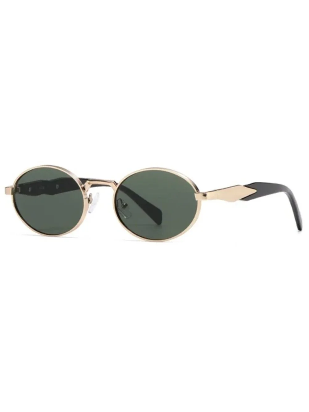 Unisex Oval Gold Frame Sunglasses With Green Lenses & Black Arms